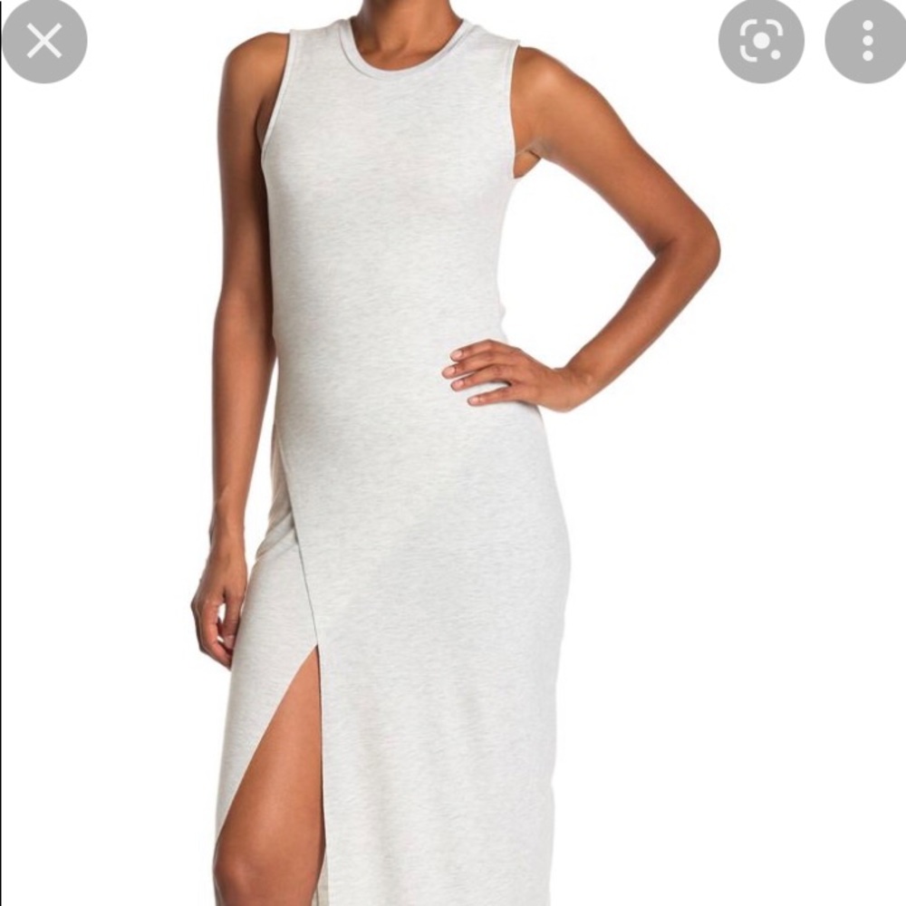 Theo and Spence Heather Gray Midi Open Back Side slit Dress